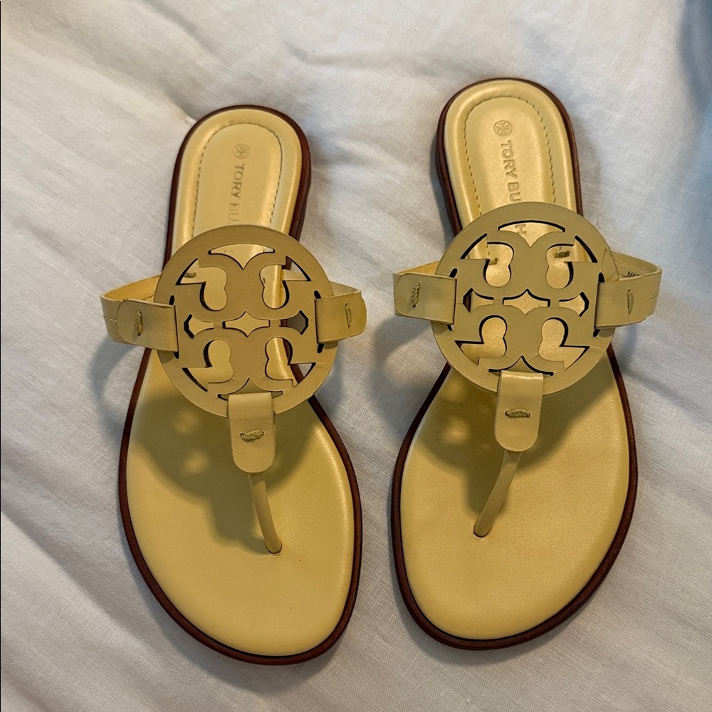 Tory Burch Lemon Yellow Miller Logo Thong Sandals